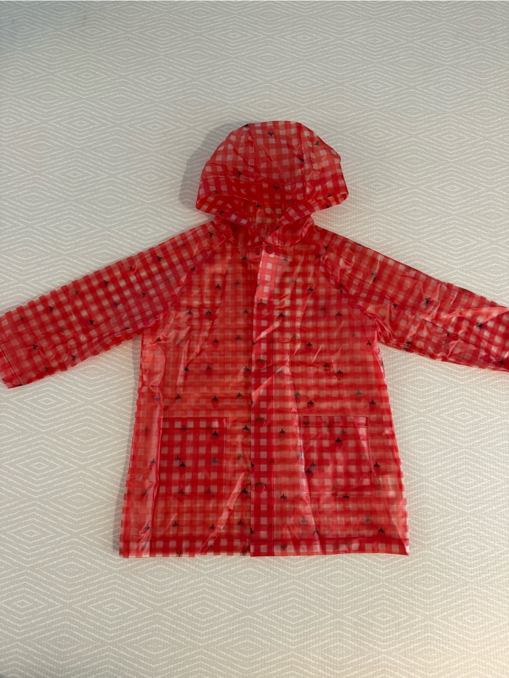 Flöss Red & Clear Gingham Raincoat with Strawberry Buttons